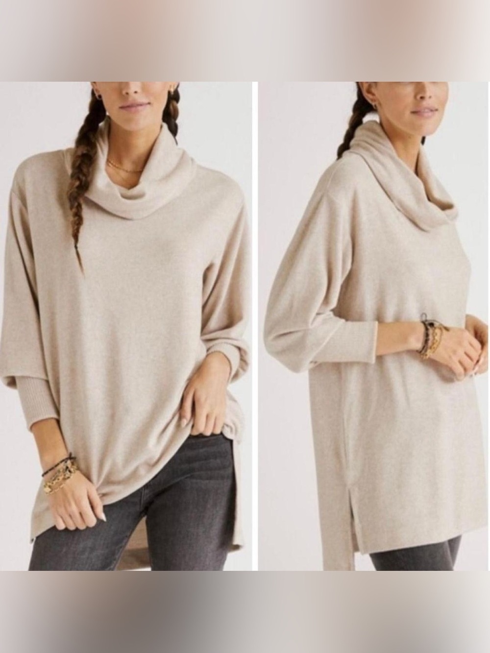 *MAEVE* Plus Cream Cowl Neck Tunic Sweater Tunic Top Dress Size 1X